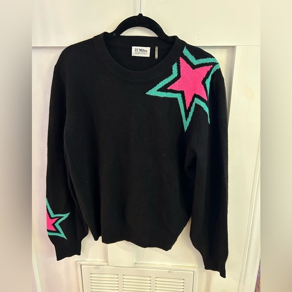 27 Miles Sweaters - 27 Miles black cashmere crew neck sweater stars size Large